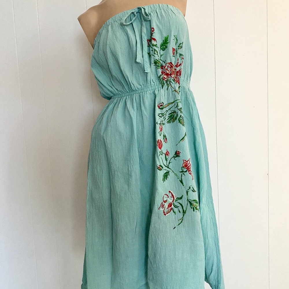 VYG 1970s Strapless Cotton Dress Beach Cover Sz S M
